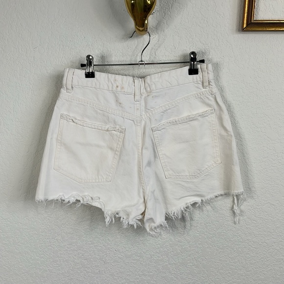 Zara Denim Frayed Distressed Fringe Hem Jean Shorts Button Fly - Picture 5 of 7